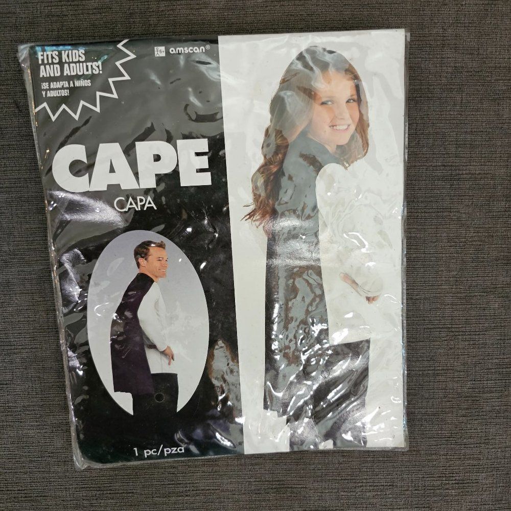 Amscan Costume Black Cape Adult / Kids Project Halloween Play 1-Pc NWT